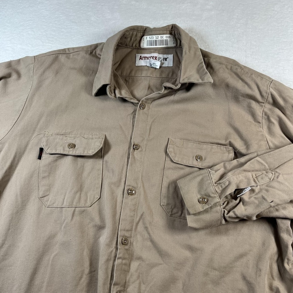 Armorex FR Shirt Mens XLT Beige Long Sleeve Flame Resistant Button Up Workwear